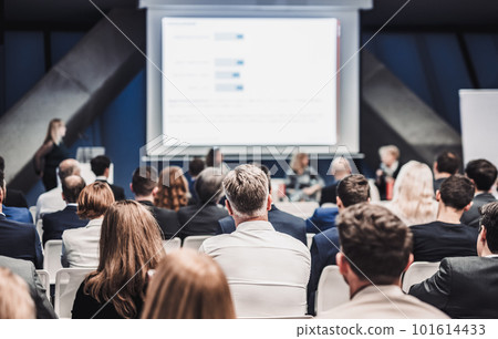 Round table discussion at business convention and Presentation. Audience at the conference hall. Business and entrepreneurship symposium. 101614433