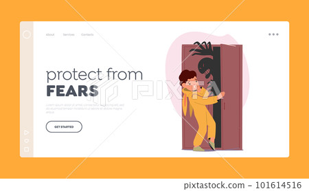 Childhood Fears Landing Page Template. Children's Fear Of Monster Hiding In Closet. Concept of Horror, Or Anxiety 101614516