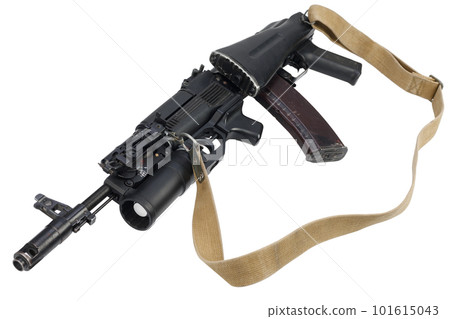 Modern kalashnikov 5.45x39 mm AK 74M assault rifle with 40 mm underbarrel grenade launcher Modern kalashnikov 5.45x39 mm AK 74M assault rifle with 40 mm underbarrel grenade launcher 101615043