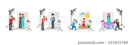 Man Photographer with Camera Taking Photo of People Vector Illustration Set Man Photographer with Camera Taking Photo of People Vector Illustration Set 101615784
