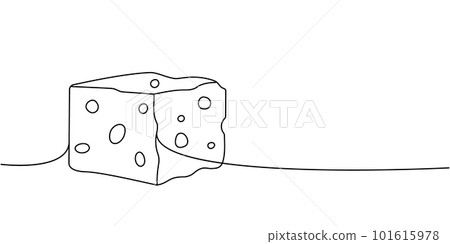 Brick cheese one line continuous drawing. Cheese products continuous one line illustration. Vector minimalist linear illustration 101615978