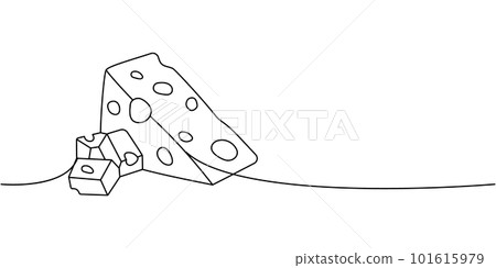 Cheese pieces one line continuous drawing. Cheese products continuous one line illustration. Vector minimalist linear illustration 101615979