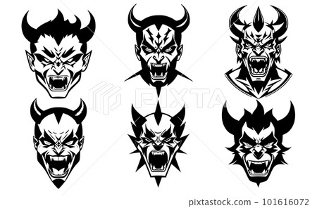 Set of tattoos or logos in the form of devil heads Set of tattoos or logos in the form of devil heads 101616072