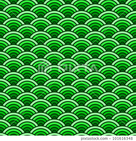 Colorful Chinese and Japanese seamless pattern. Traditional asian ornament, oriental New Year decoration. Modern green background, geometric texture with waves. Vector illustration 101616348