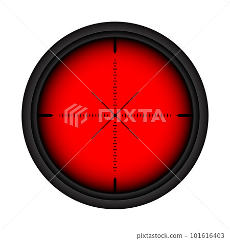 Various weapon thermal infrared sight, sniper rifle optical scope. Hunting gun viewfinder with crosshair. Aim, shooting mark symbol. Military target sign. Game UI element. Vector illustration 101616403