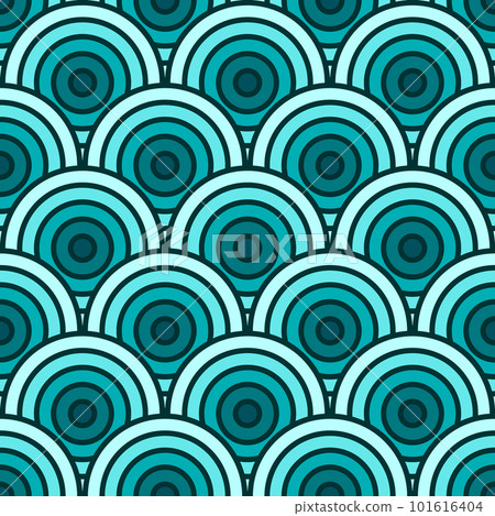 Colorful Chinese and Japanese seamless pattern. Traditional asian ornament, oriental New Year decoration. Modern blue background, geometric texture with waves. Vector illustration 101616404