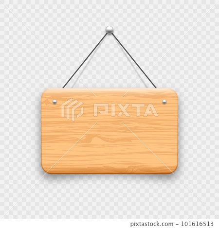 Wooden hanging signboard. Made of wood door sign for cafe, restaurant, bar or retail store. Announcement banner, information signage for business or service. Vector illustration Wooden hanging signboard. Made of wood door sign for cafe, restaurant, bar or retail store. Announcement banner, information signage for business or service. Vector illustration 101616513