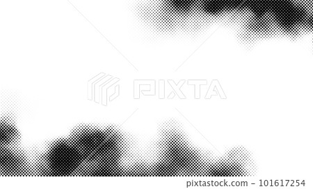 Halftone smoke frame texture. Black and white dotted fog or smog background. Comic pop art style design element for banners, collages, posters. Monochrome grunge wallpaper. Vector  101617254