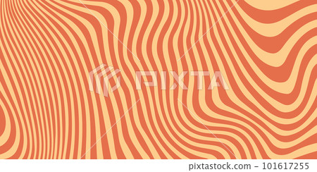 Retro groovy background. Wavy vintage psychedelic wallpaper. Orange trippy pattern, cover, poster in 60s or 70s style. Liquid hippie texture. Vector 101617255
