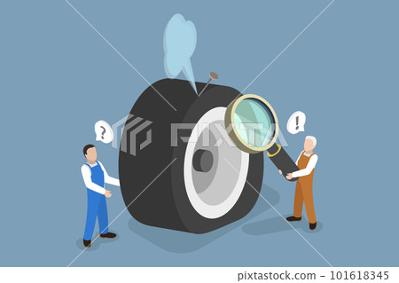 3D Isometric Flat Vector Conceptual Illustration of Punctured Car Wheel 3D Isometric Flat Vector Conceptual Illustration of Punctured Car Wheel 101618345