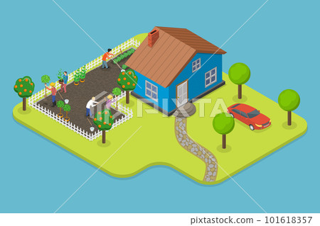 3D Isometric Flat Vector Conceptual Illustration of Backyard Garden 101618357