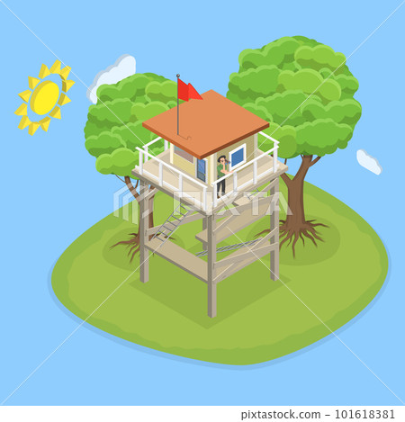 3D Isometric Flat Vector Conceptual Illustration of Fire Watch Tower 101618381