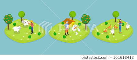 3D Isometric Flat Vector Set of Farms 101618418