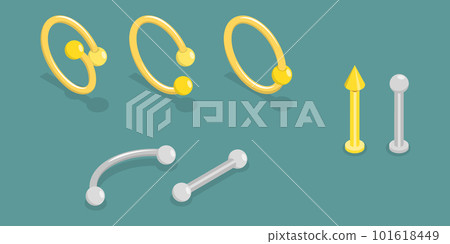 3D Isometric Flat Vector Set of Piercing Jewelry 101618449