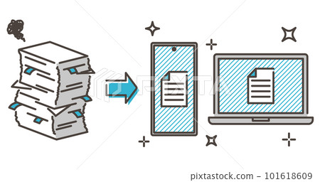 Convert a pile of office documents into data with a smartphone and a PC [vector illustration material] 101618609