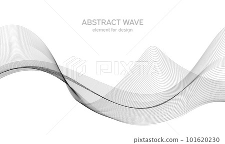 Abstract wave element for design. Digital frequency track equalizer. Stylized line art background. Vector illustration. Wave with lines created using blend tool. Curved wavy line, smooth stripe. 101620230