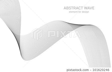 Abstract wave element for design. Digital frequency track equalizer. Stylized line art background. Vector illustration. Wave with lines created using blend tool. Curved wavy line, smooth stripe. 101620246