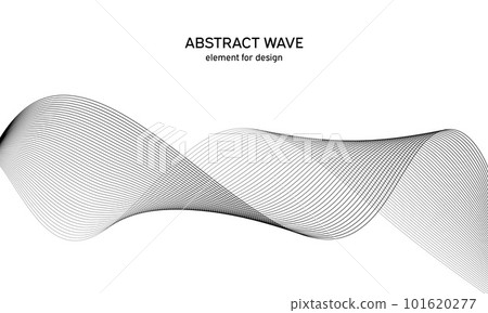Abstract wave element for design. Digital frequency track equalizer. Stylized line art background. Vector illustration. Wave with lines created using blend tool. Curved wavy line, smooth stripe. 101620277