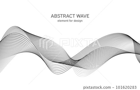 Abstract wave element for design. Digital frequency track equalizer. Stylized line art background. Vector illustration. Wave with lines created using blend tool. Curved wavy line, smooth stripe. 101620283