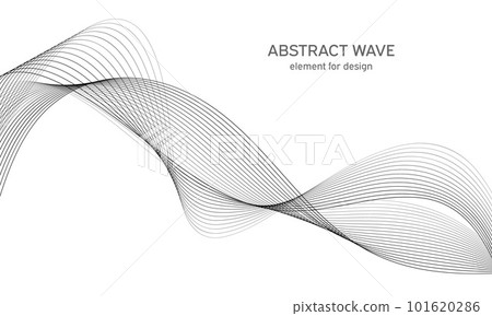 Abstract wave element for design. Digital frequency track equalizer. Stylized line art background. Vector illustration. Wave with lines created using blend tool. Curved wavy line, smooth stripe. 101620286