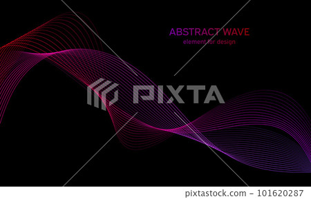 Abstract wave element for design. Digital frequency track equalizer. Stylized line art background. Colorful shiny wave with lines created using blend tool. Curved wavy line, smooth stripe. Vector. 101620287