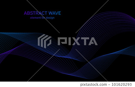 Abstract wave element for design. Digital frequency track equalizer. Stylized line art background. Colorful shiny wave with lines created using blend tool. Curved wavy line, smooth stripe. Vector. 101620293