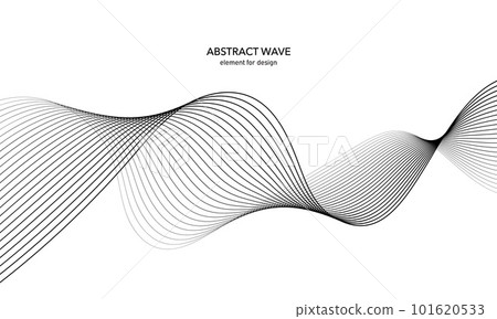 Abstract wave element for design. Digital frequency track equalizer. Stylized line art background. Vector illustration. Wave with lines created using blend tool. Curved wavy line, smooth stripe. 101620533