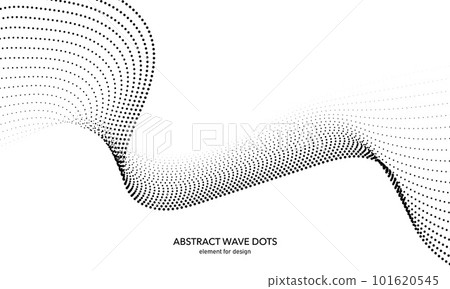 Abstract wave dotted element for design. Stylized line with dot on art background. Waves range with lines dots. Digital frequency track equalizer. Curved smooth wavy string. Vector illustration. 101620545