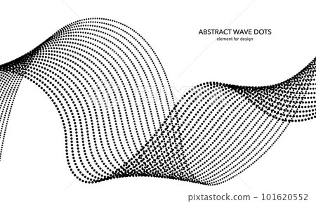 Abstract wave dotted element for design. Stylized line with dot on art background. Waves range with lines dots. Digital frequency track equalizer. Curved smooth wavy string. Vector illustration. 101620552