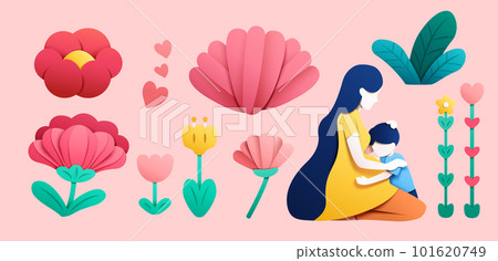 Mom hug son and floral element set Mom hug son and floral element set 101620749