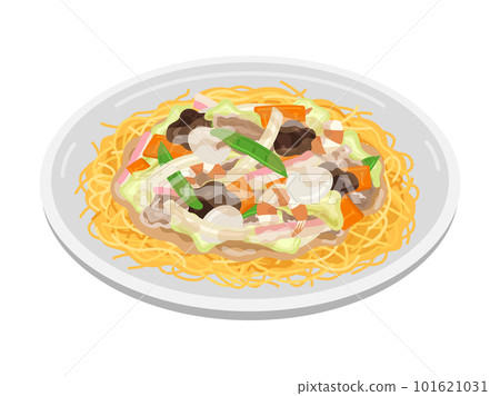 沙拉烏冬面的插圖放在盤子裡 101621031