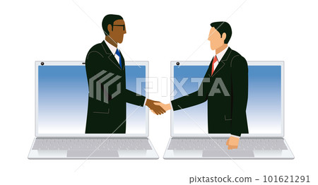 Illustration of an image of a business online negotiation. Businessman shaking hands on a computer screen 101621291