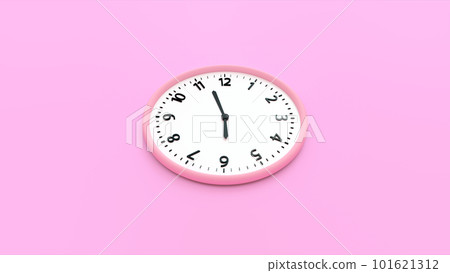 Pink wall clock on a pink background. Time concept. 3D rendering. Top View 3d rendering of a Pink wall clock isolated in a studio background. 101621312