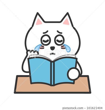 Illustration of a cat crying while reading 101621404