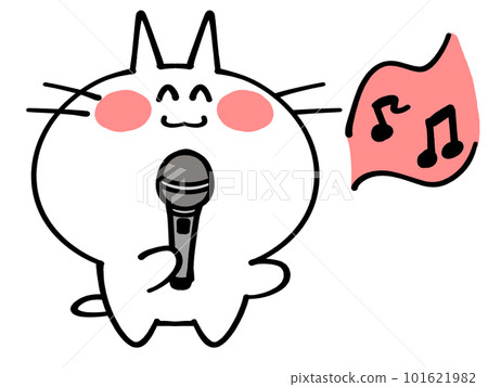 Beautiful voice cat illustration material doing karaoke 101621982