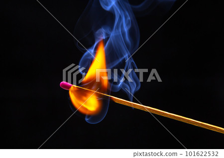 Flashed and burning wooden match on a dark background close-up. Flashed and burning wooden match on a dark background close-up. 101622532