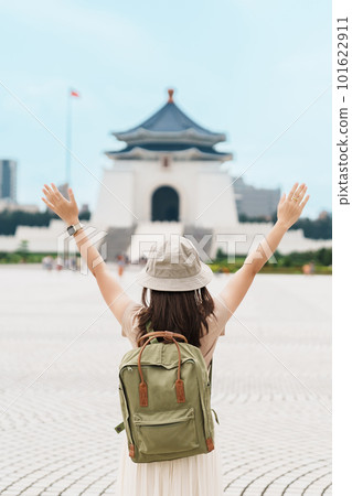 woman traveler visiting in Taiwan, Tourist with backpack sightseeing in National Chiang Kai shek Memorial or Hall Freedom Square, Taipei City. landmark and popular attractions. Asia Travel concept woman traveler visiting in Taiwan, Tourist with backpack sightseeing in National Chiang Kai shek Memorial or Hall Freedom Square, Taipei City. landmark and popular attractions. Asia Travel concept 101622911