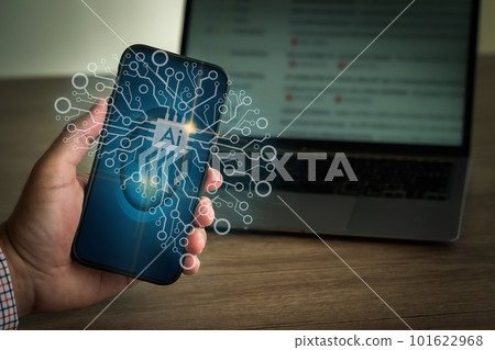 Artificial Intelligence (AI) Businessman hand working computer big data network connection Internet Technology 101622968