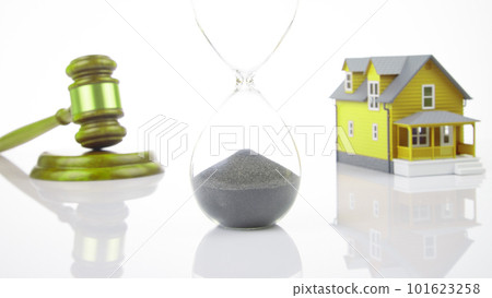 court and auction gavel on the background of a house model. court and auction gavel on the background of a house model. 101623258