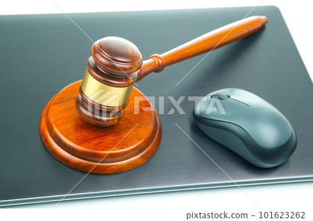 court and auction gavel on laptop background. online law and consultation. 101623262