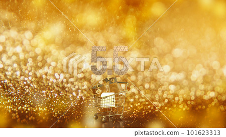 The gold number 5.5 on shopping cart for special offer concept 3d rendering 101623313