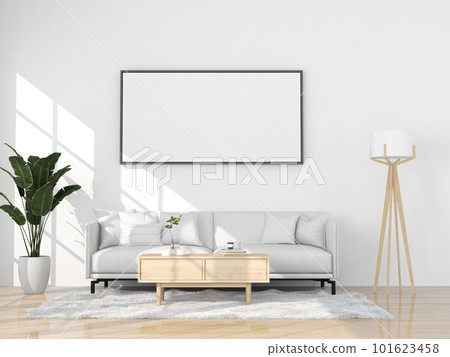 mock up poster frame interior living room background, 3D render 101623458