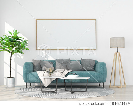 mock up poster frame interior living room background, 3D render 101623459