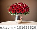 Bouquet of red roses in a silver vase 101623620