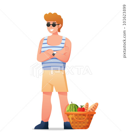 Characters man picnic on summertime holidays vector illustration Characters man picnic on summertime holidays vector illustration 101623899