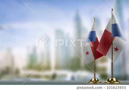 Small flags of the Panama on an abstract blurry background Small flags of the Panama on an abstract blurry background 101623933
