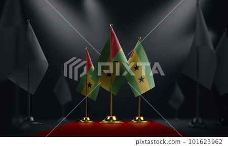 The Sao Tome and Principe national flag on the red carpet The Sao Tome and Principe national flag on the red carpet 101623962