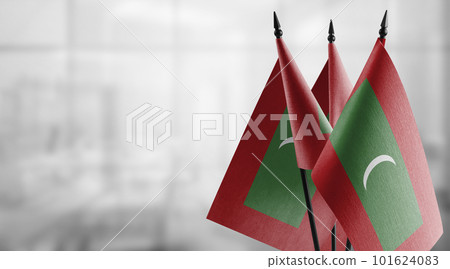 Small flags of the Maldives on an abstract blurry background 101624083
