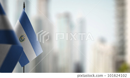 Small flags of the Salvador on an abstract blurry background Small flags of the Salvador on an abstract blurry background 101624102
