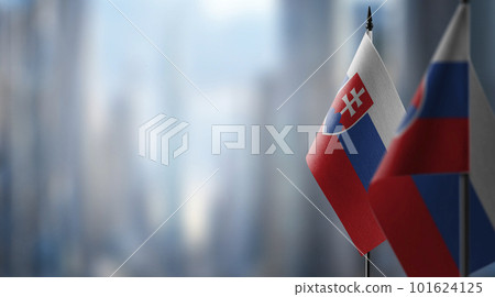 Small flags of the Slovakia on an abstract blurry background Small flags of the Slovakia on an abstract blurry background 101624125